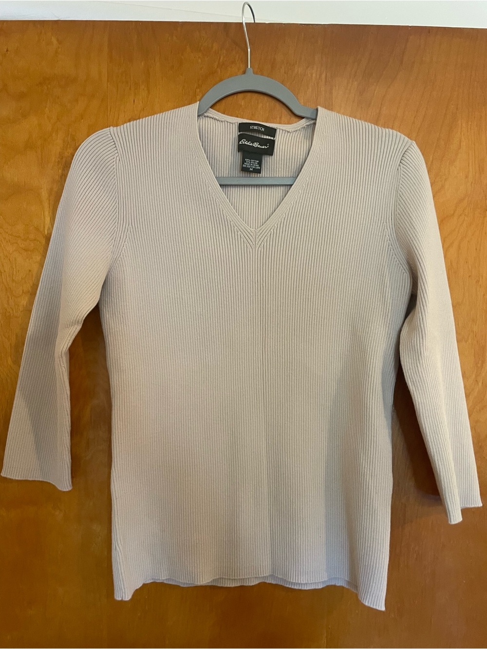 Eddie Bauer Women's Ribbed V-Neck Sweater in Light Taupe